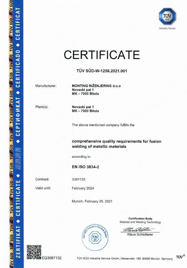 ISO 3834 certificate